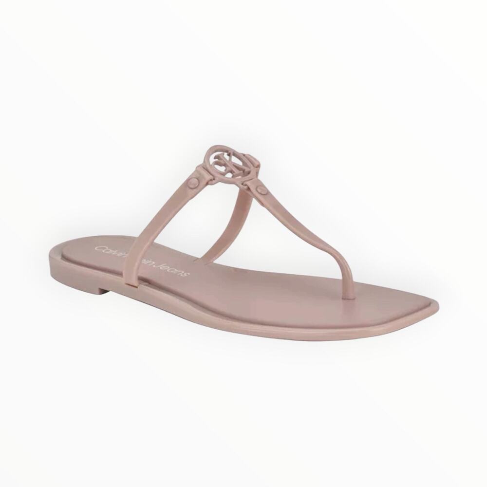 Calvin Klein Light Dusty Pink Edhen Logo T-Strap Flat Jelly Sandals Sz 10 NIB